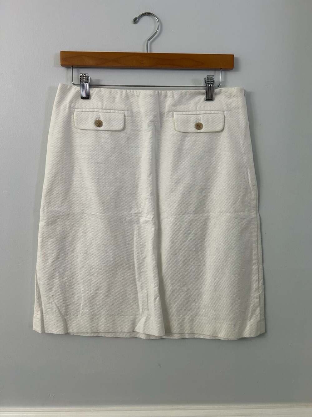 J.Crew White Cotton-Blend Textured A-Line Mini Skirt with Button-Flap Pockets